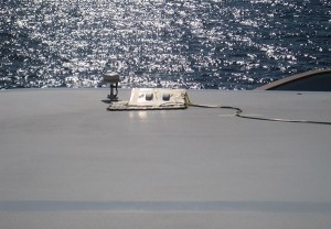 The Cornell  two-antenna system installed on the roof of the White Rose bridge next to the superyacht's GPS antenna. 