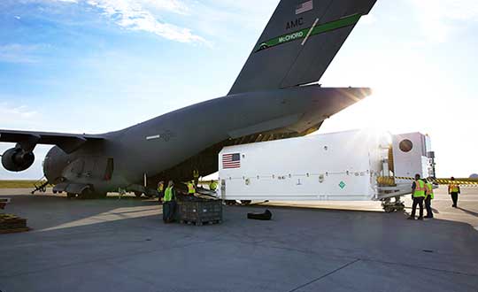 GPS III Space Vehicle 04 safely arrives in Florida