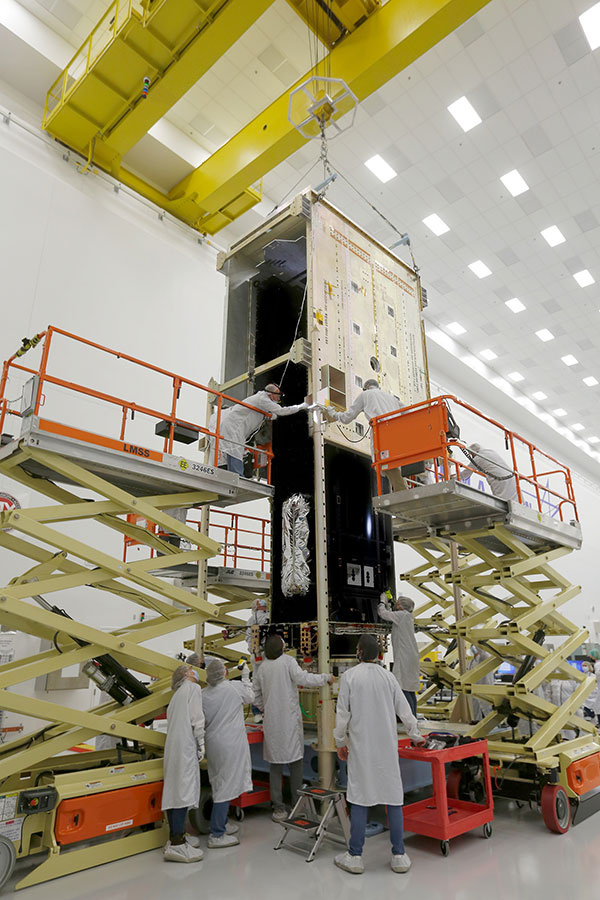 The GPS III government and industry team recently core mated GPS III Space Vehicle 10 (GPS III SV10) and, per tradition at the “birth” of a satellite, nicknamed GPS III SV10 “Hedy Lamarr” after the actress and inventor.  (Photo: Lockheed Martin)
