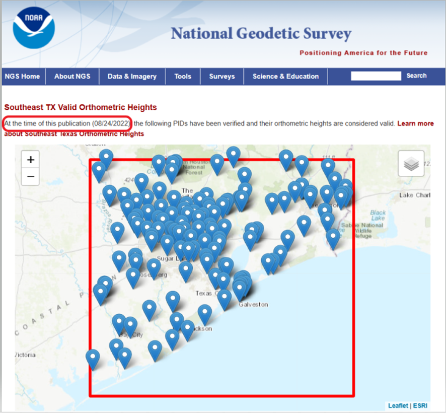 Updates on NGS’s published heights in southeast Texas and NGS GPS on Benchmarks program