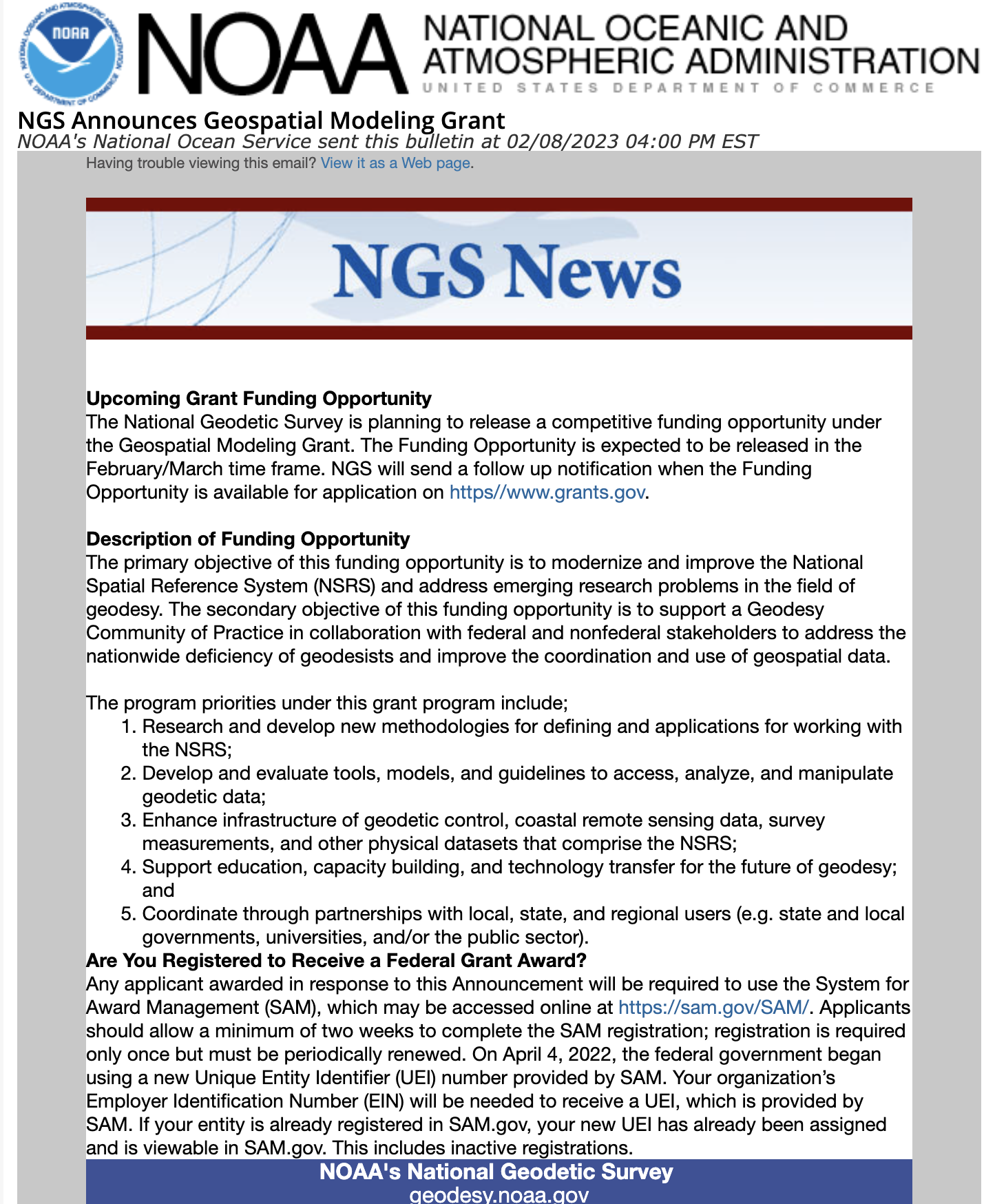 Great funding opportunity to support geodesy: March 22 deadline!