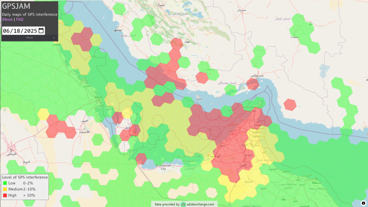 GNSS jamming widespread in Strait of Hormuz, ships collide