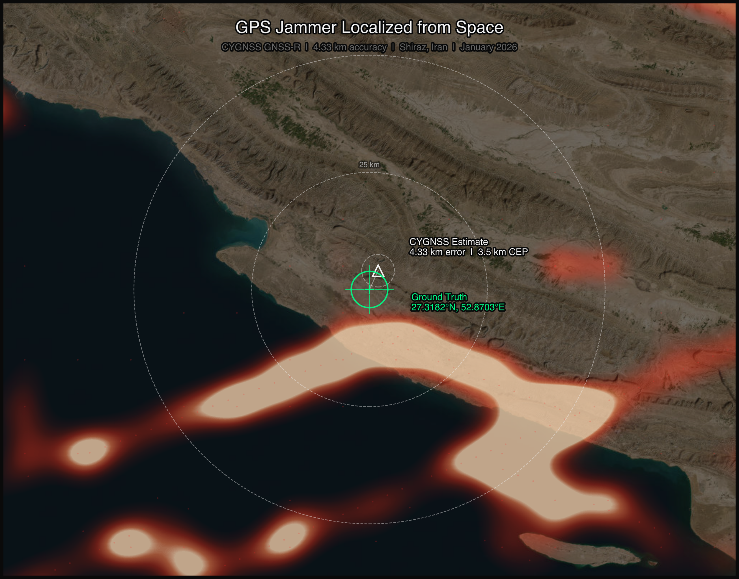 Converging on the jammer: Dual-satellite GPS interference localization from space