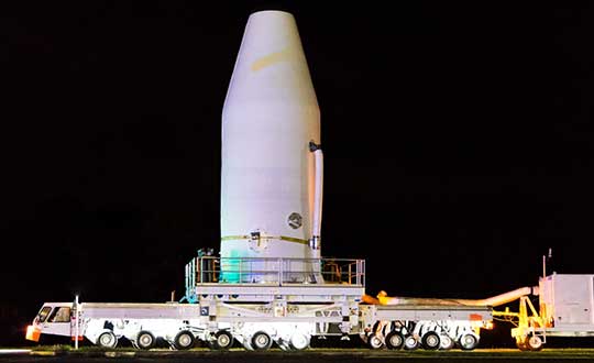 Second GPS III satellite tops rocket at launchpad