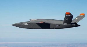 The XQ-58A Valkyrie demonstrator, a long-range, high subsonic UAV completed its inaugural flight March 5, 2019, at Yuma Proving Grounds, Arizona. (Phodto: U.S. Defense Department)